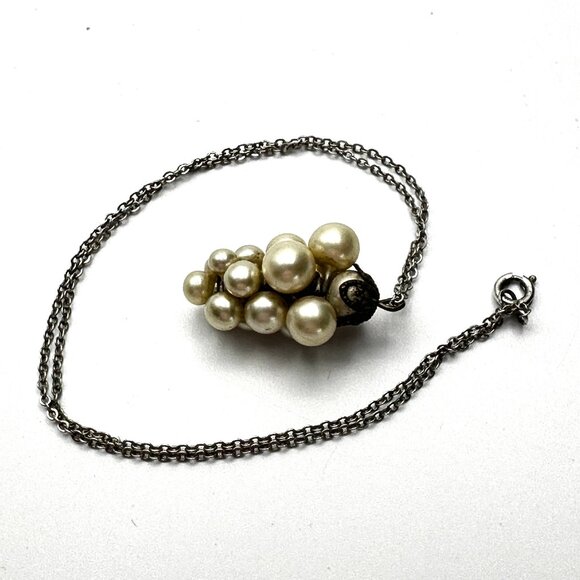 Vintage 1950s-60s Pearl Grape Cluster Pendant Necklace—Sterling Silver Chain—GUC - Picture 7 of 10